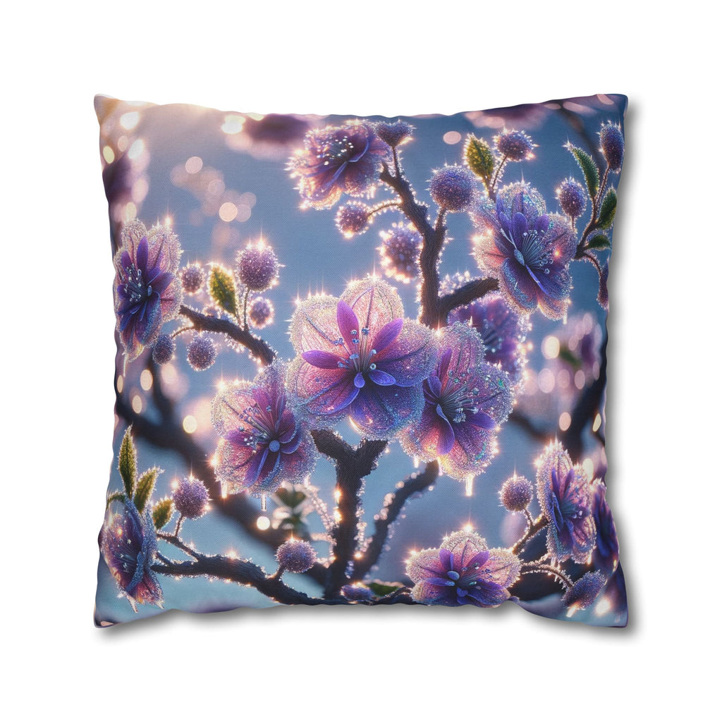 Lavender coloured flowers with sky blue background -  Polyester Square Pillowcase