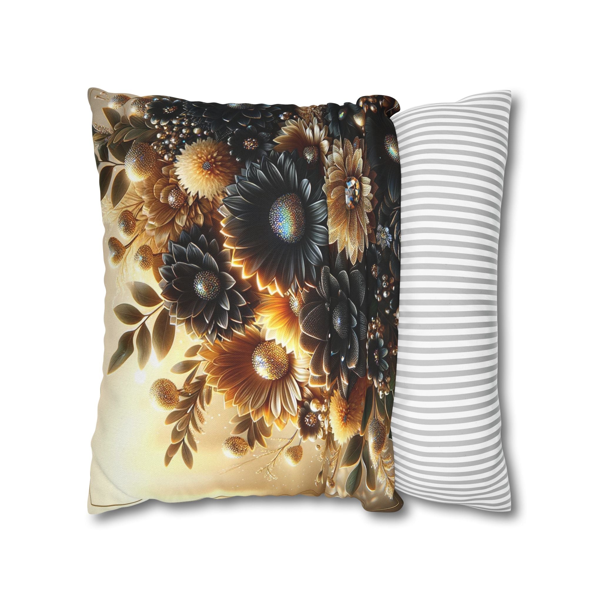 Black-golden Bouquet (2) - Polyester Square Pillowcase