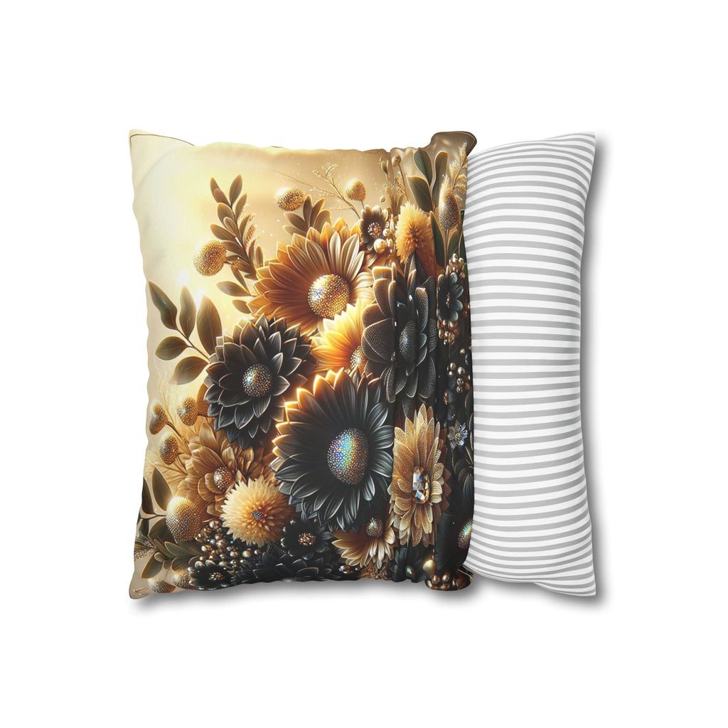 Black and golden Bouquet (with golden background) - Suede Square Pillowcase