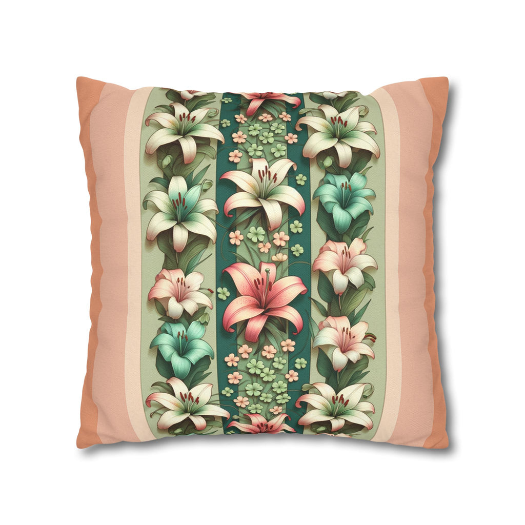 Lilies on peach background - Polyester Square Pillowcase