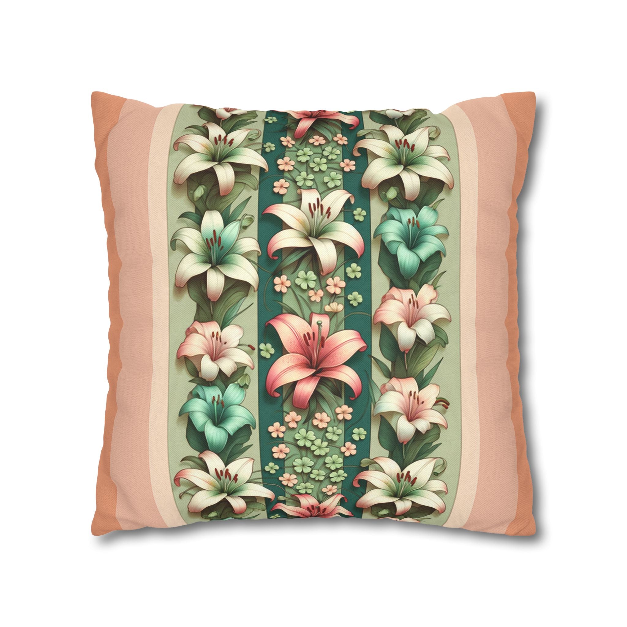 Lilies on peach background - Polyester Square Pillowcase