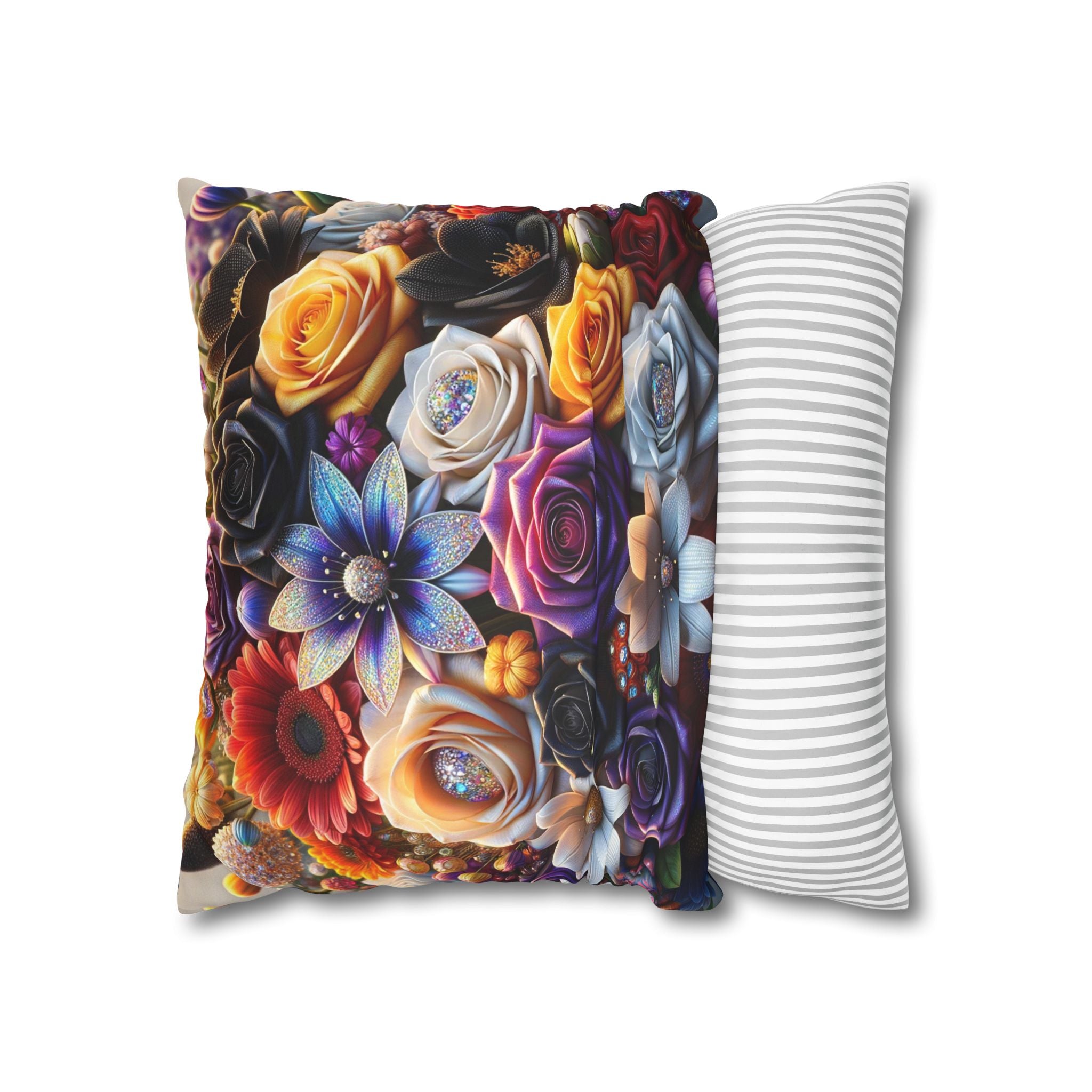 Colourful Bouquet of big flowers- Suede Square Pillowcase
