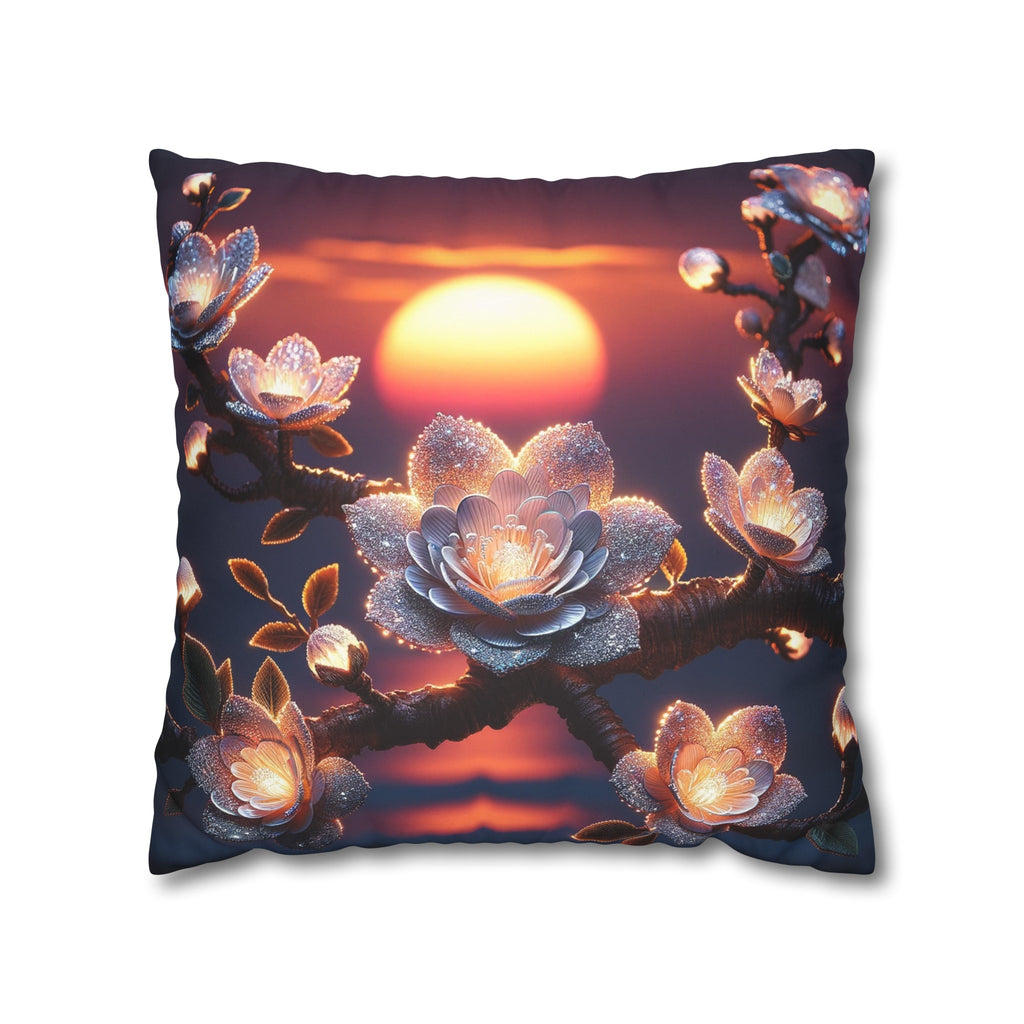 White, diamond flowers in the night - Suede Square Pillowcase