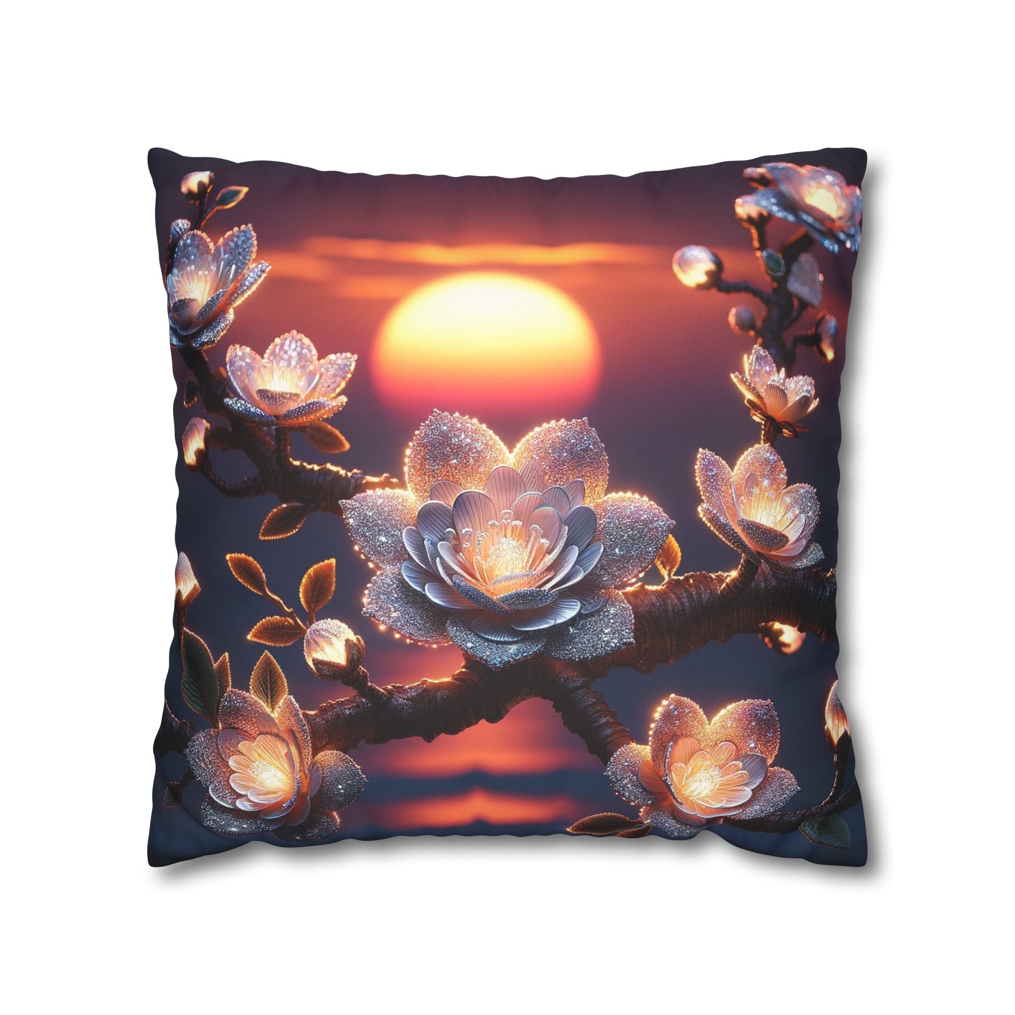 White, diamond flowers in the night - Suede Square Pillowcase
