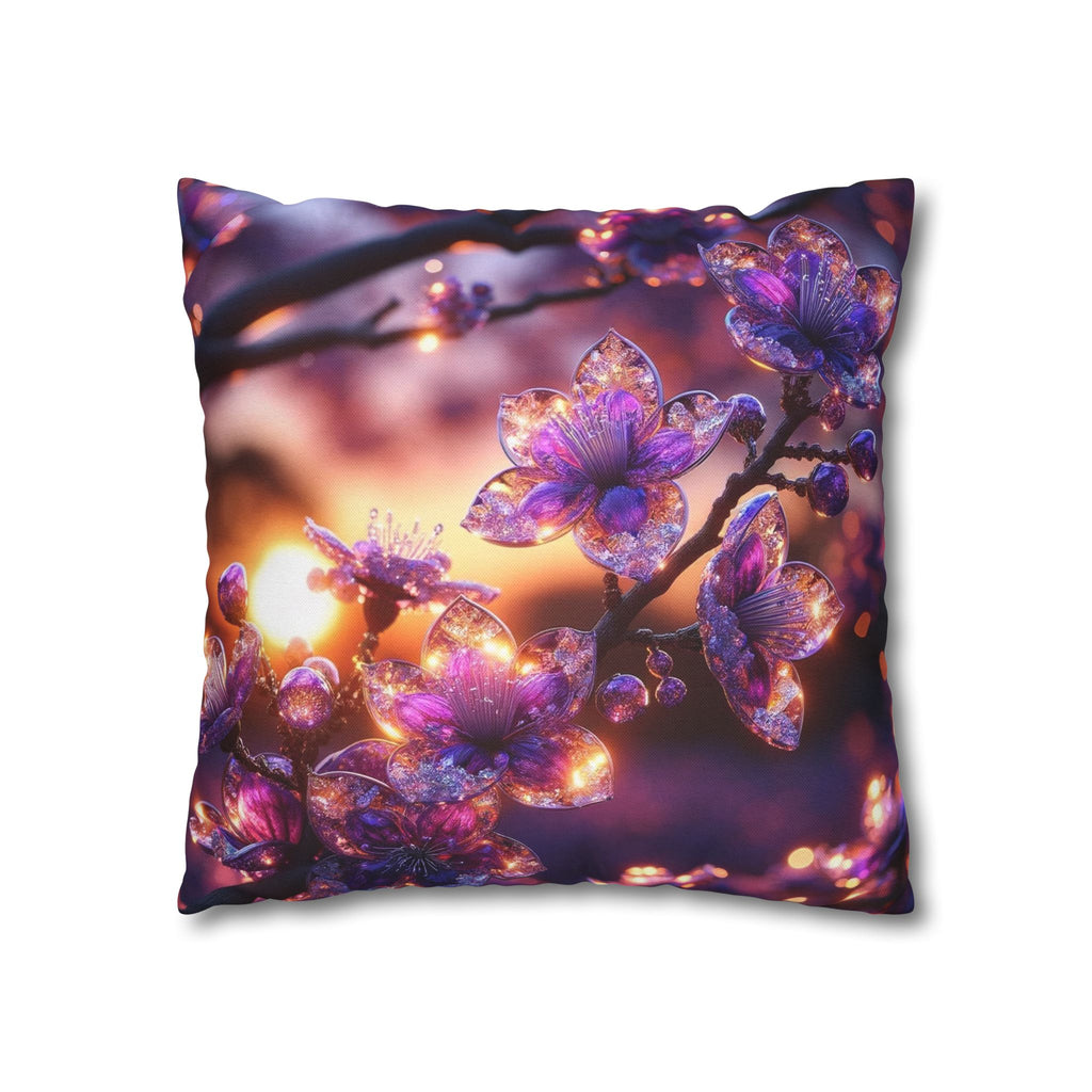 Purple diamond flowers (in sunset) - Polyester Square Pillowcase