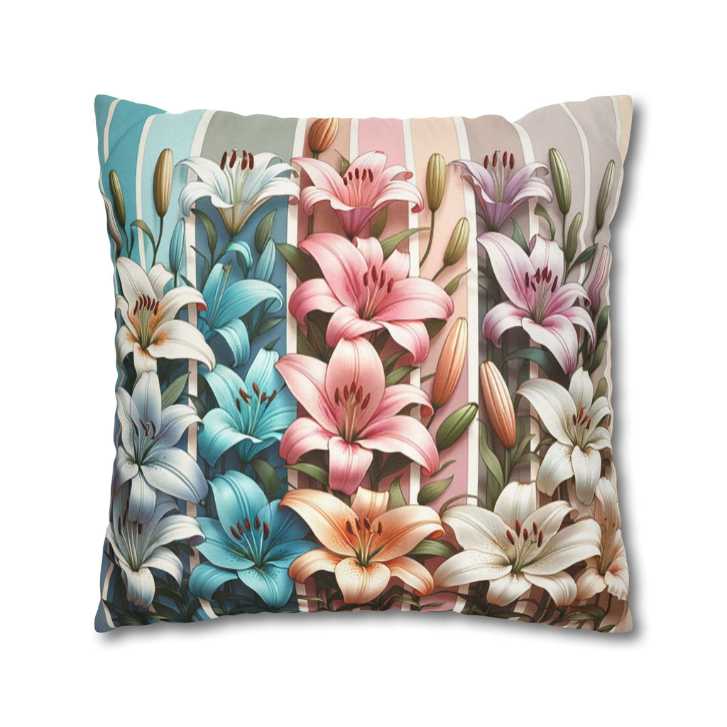 Colourful Lilies in line - Polyester Square Pillowcase