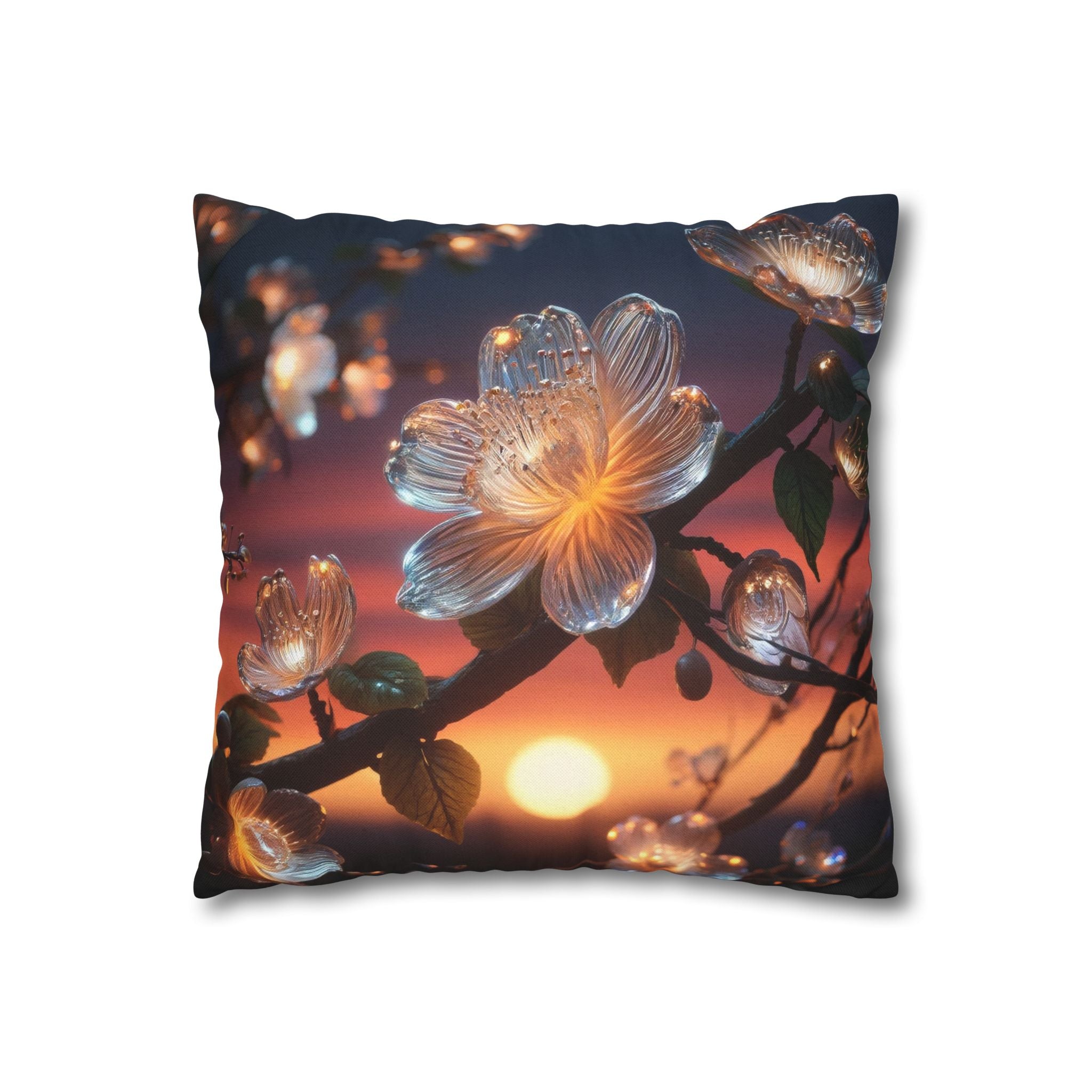 Diamond-white flowers (in sunset) - Polyester Square Pillowcase