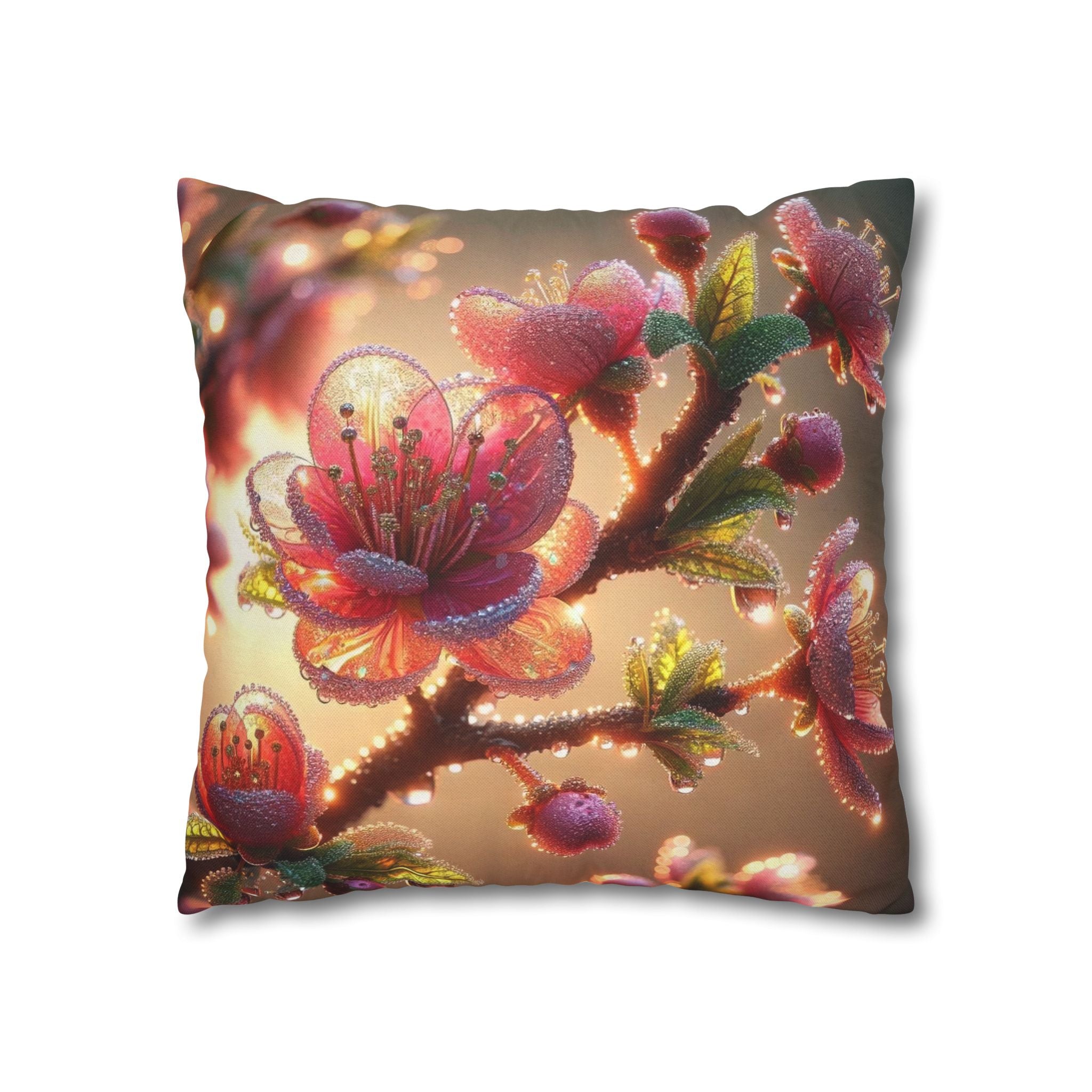 Large Pink diamond flowers - Polyester Square Pillowcase