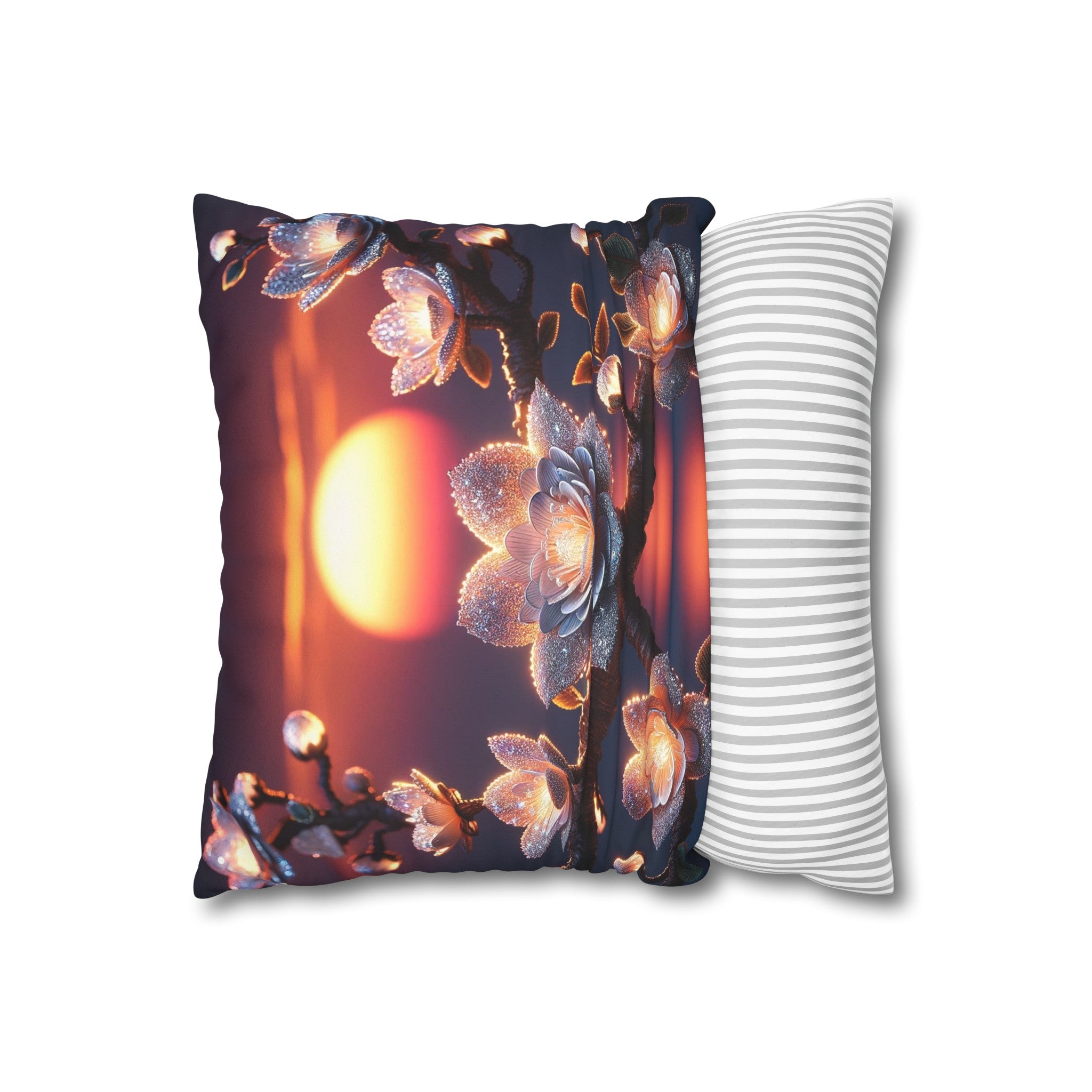 White, diamond flowers in the night - Suede Square Pillowcase