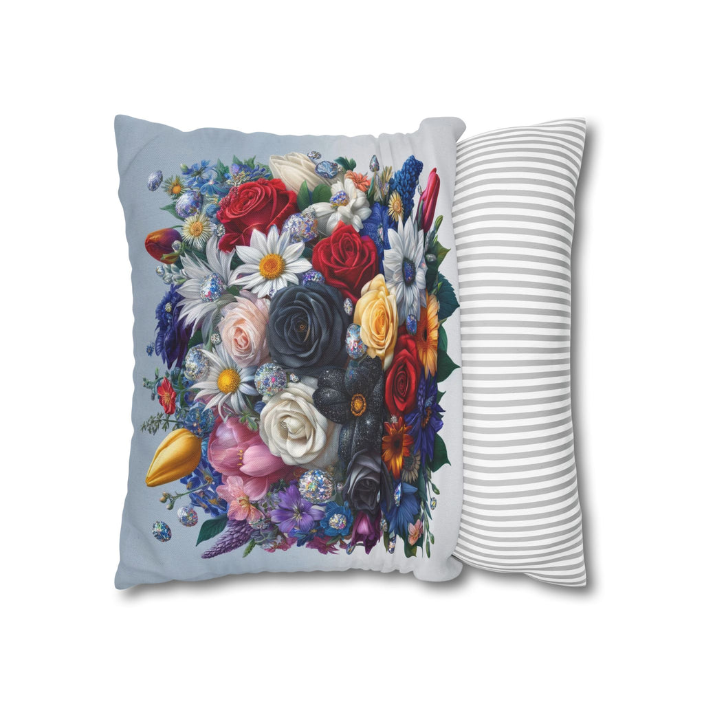 Colourful Bouquet (light-blue background) - Polyester Square Pillowcase