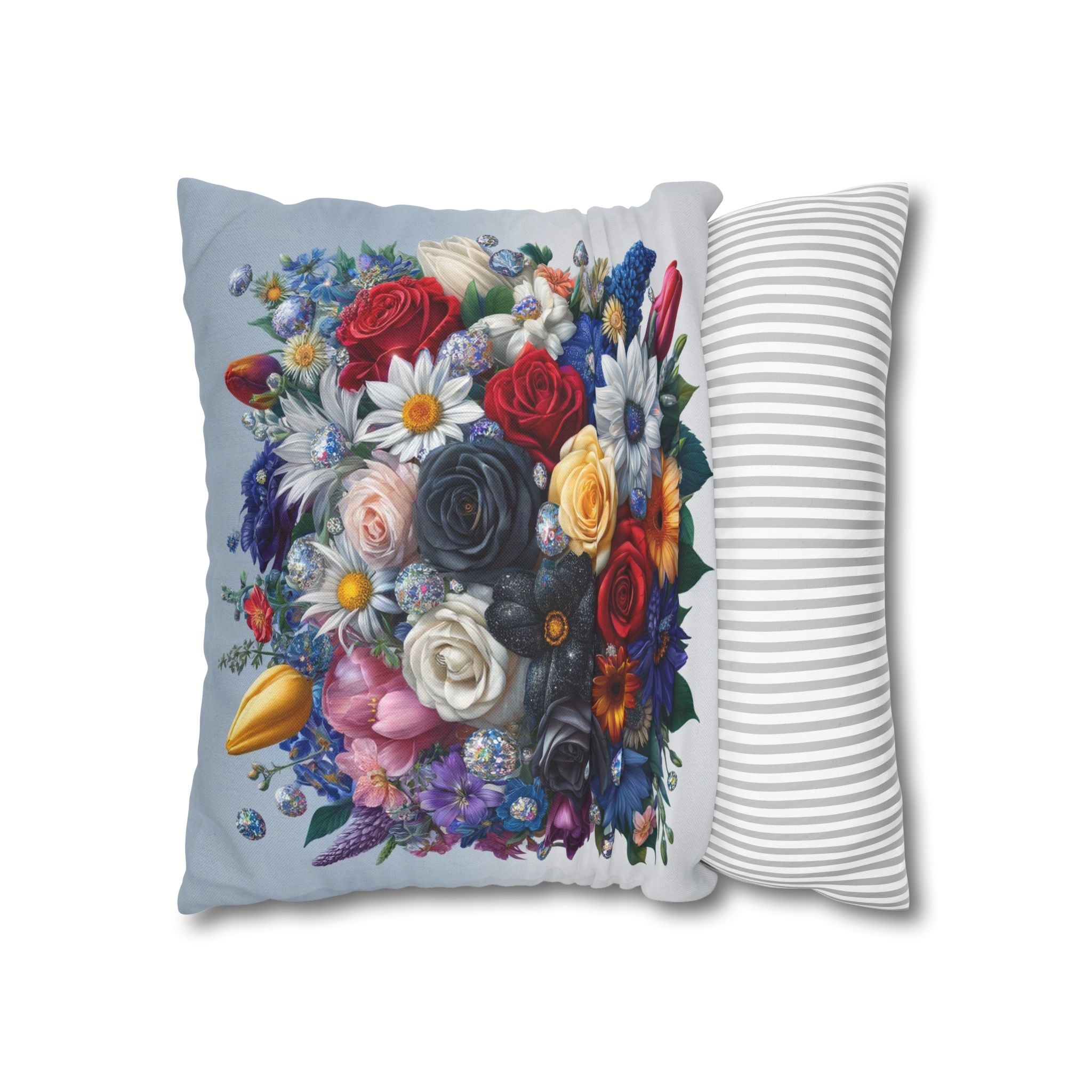 Colourful Bouquet (light-blue background) - Polyester Square Pillowcase