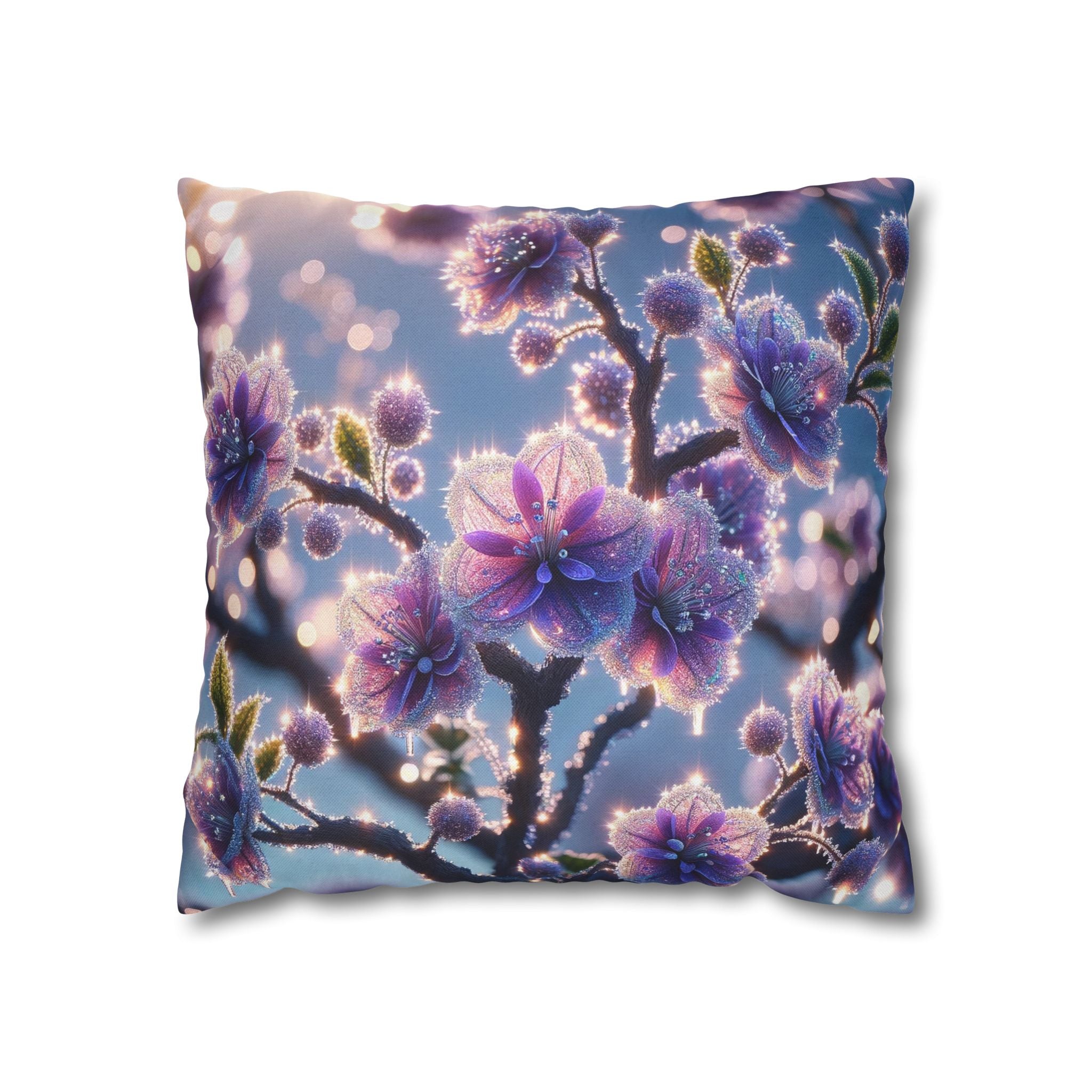 Lavender coloured flowers with sky blue background -  Polyester Square Pillowcase