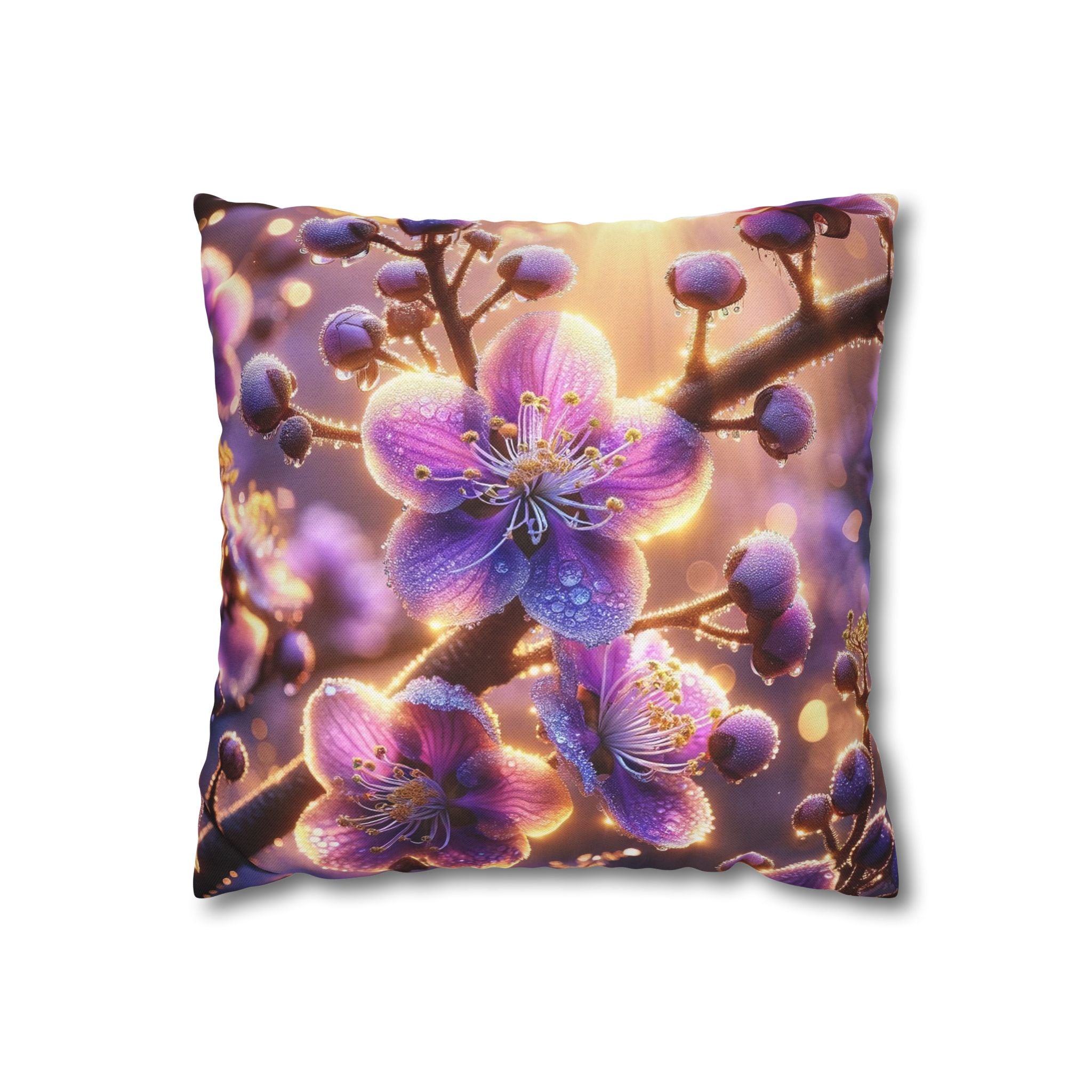 Purple-white, diamond flowers - Polyester Square Pillowcase