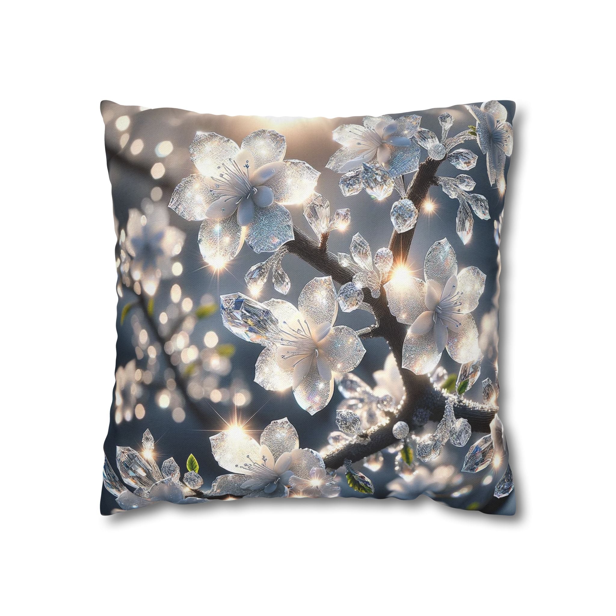 Silver-coloured flowers on grey background - Polyester Square Pillowcase