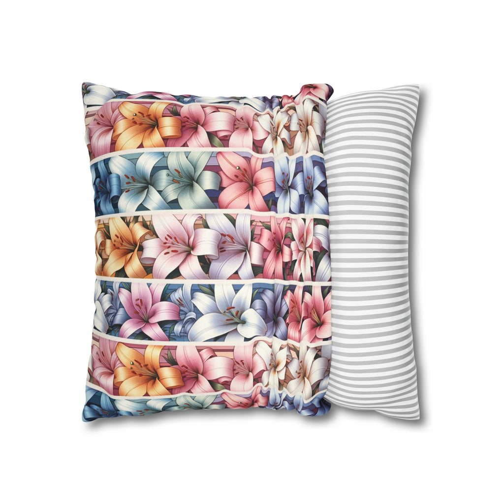 Pastel coloured Lilies in columns - Polyester Square Pillowcase