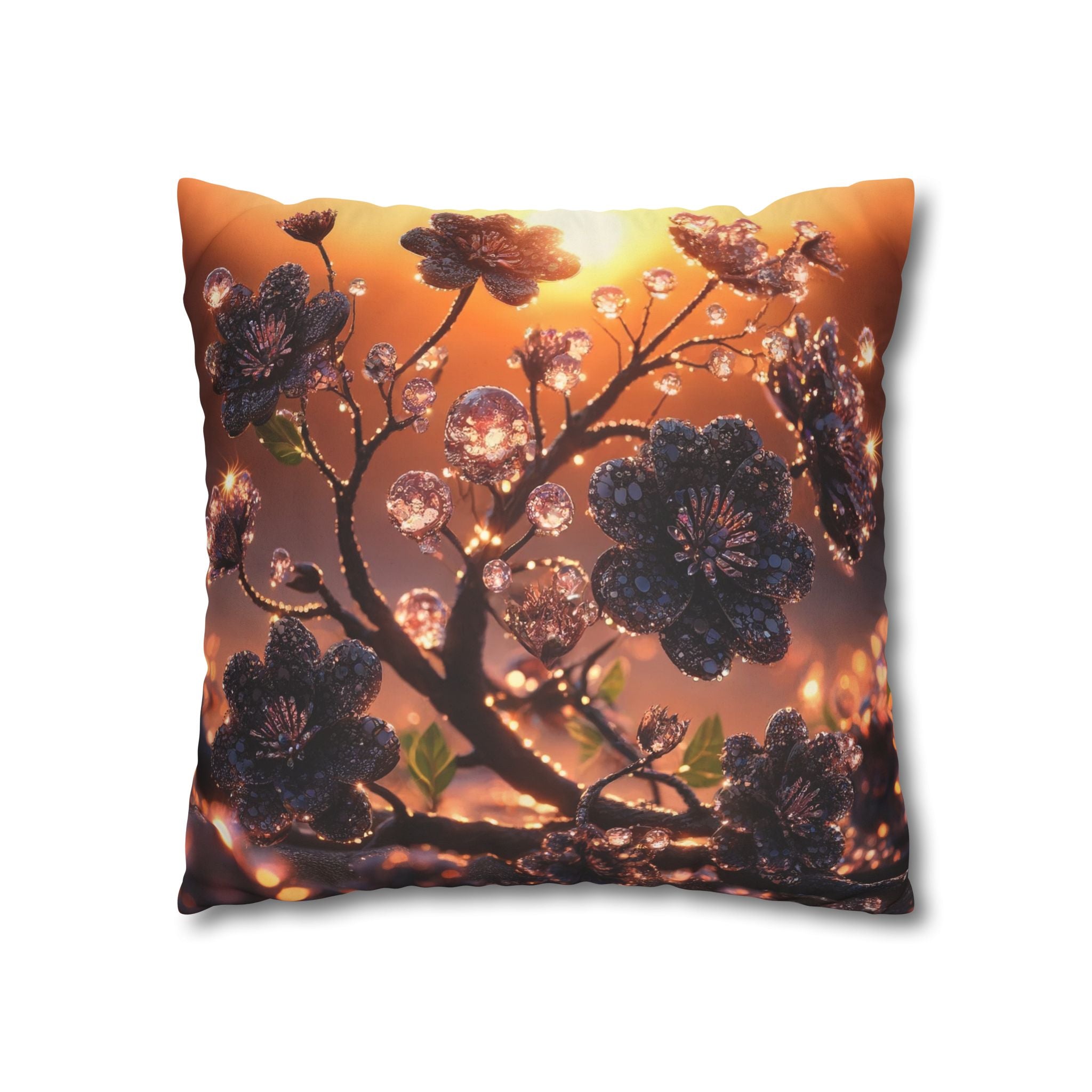 Black diamond flowers (in sunset) - Suede Square Pillowcase