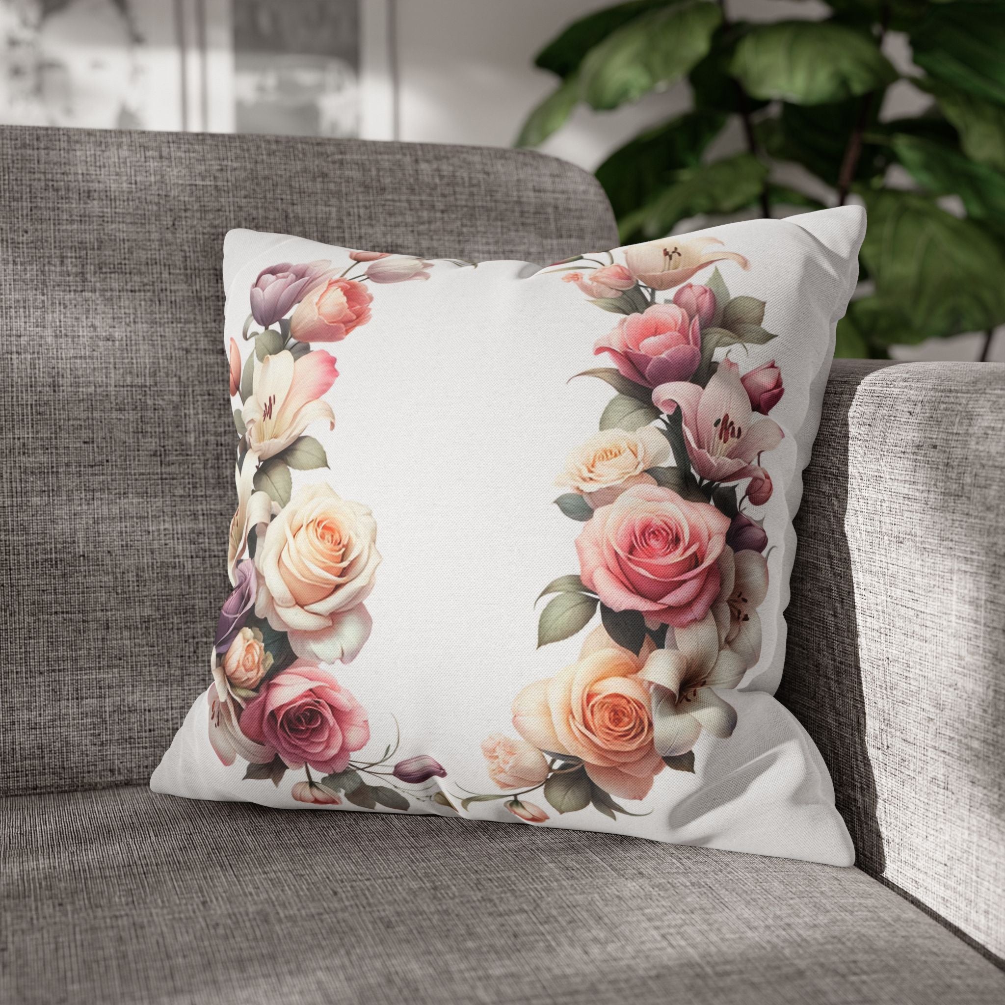 Roses on white background - Polyester Square Pillowcase