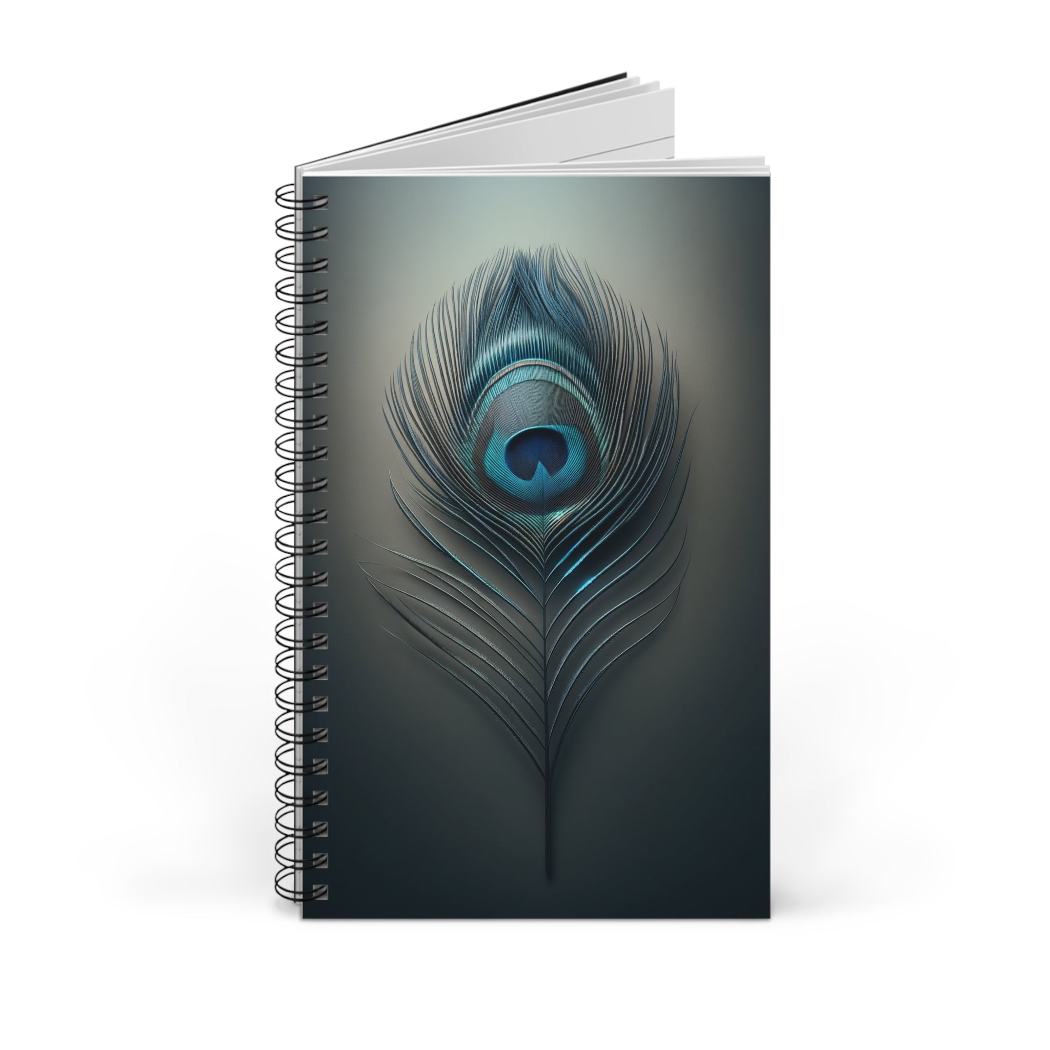 Fantasy Peacock Feather Blue-Silver (2) - Spiral Journal