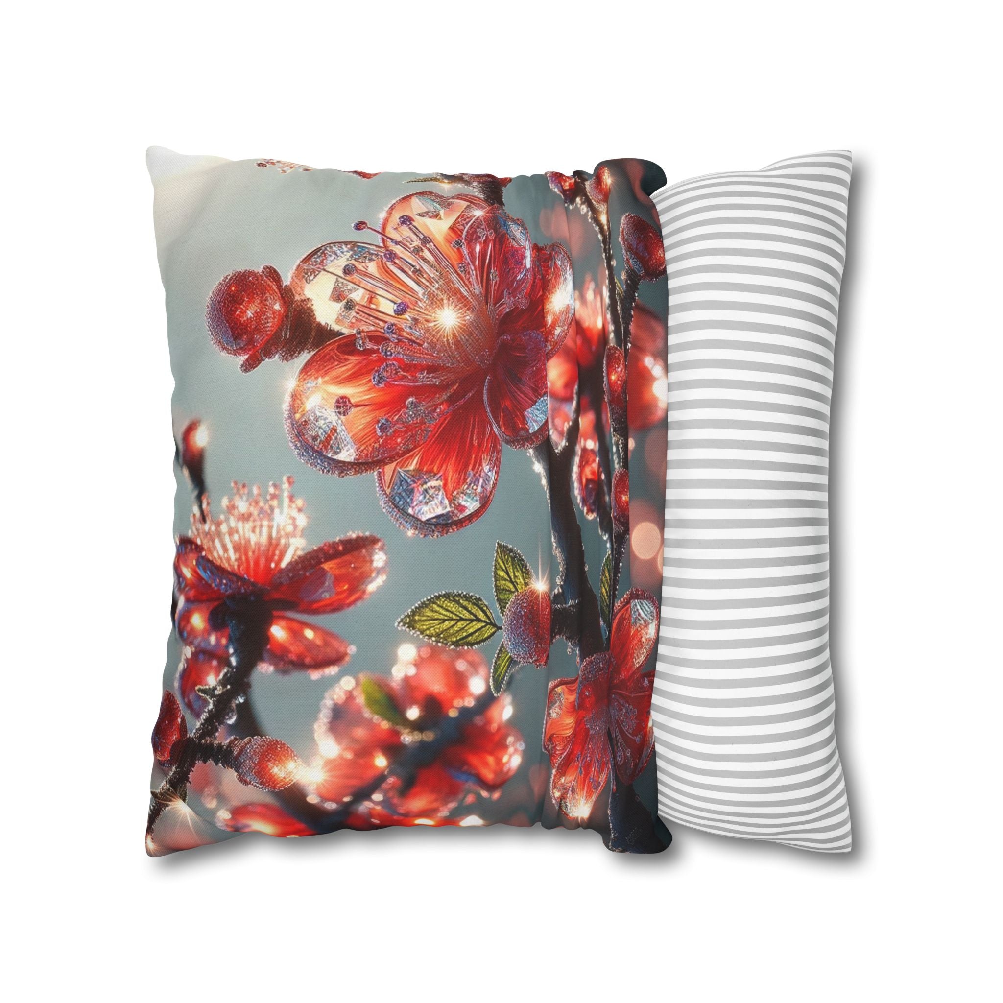 Diamond-red flowers - Polyester Square Pillowcase