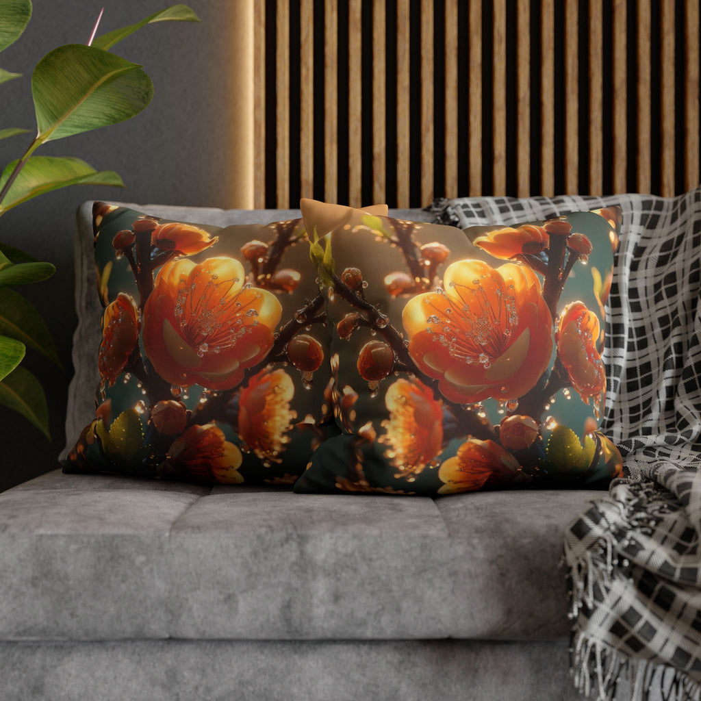 Orange coloured flowers  - Suede Square Pillowcase