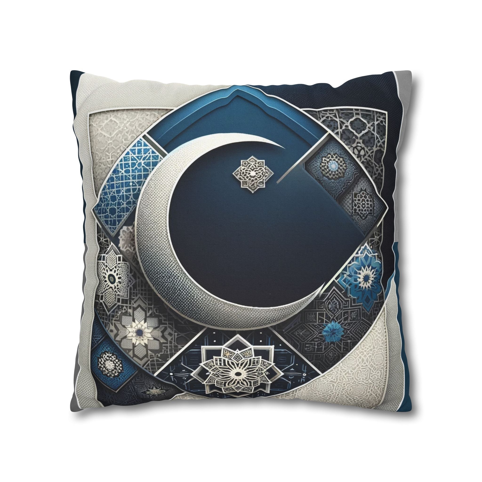 Islamic Art, Silver-blue - Polyester Square Pillowcase