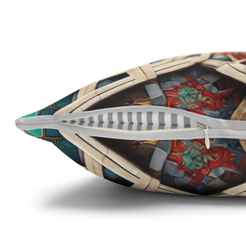 Persian Art , orange-blue - Polyester Square Pillowcase