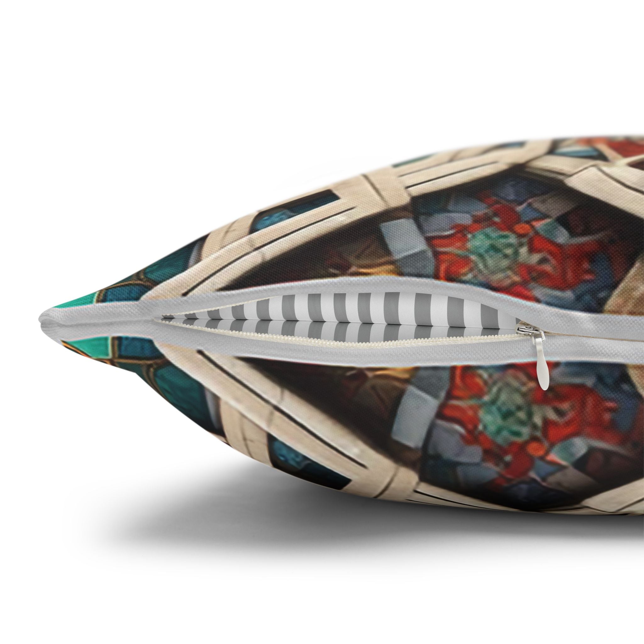 Persian Art , orange-blue - Polyester Square Pillowcase