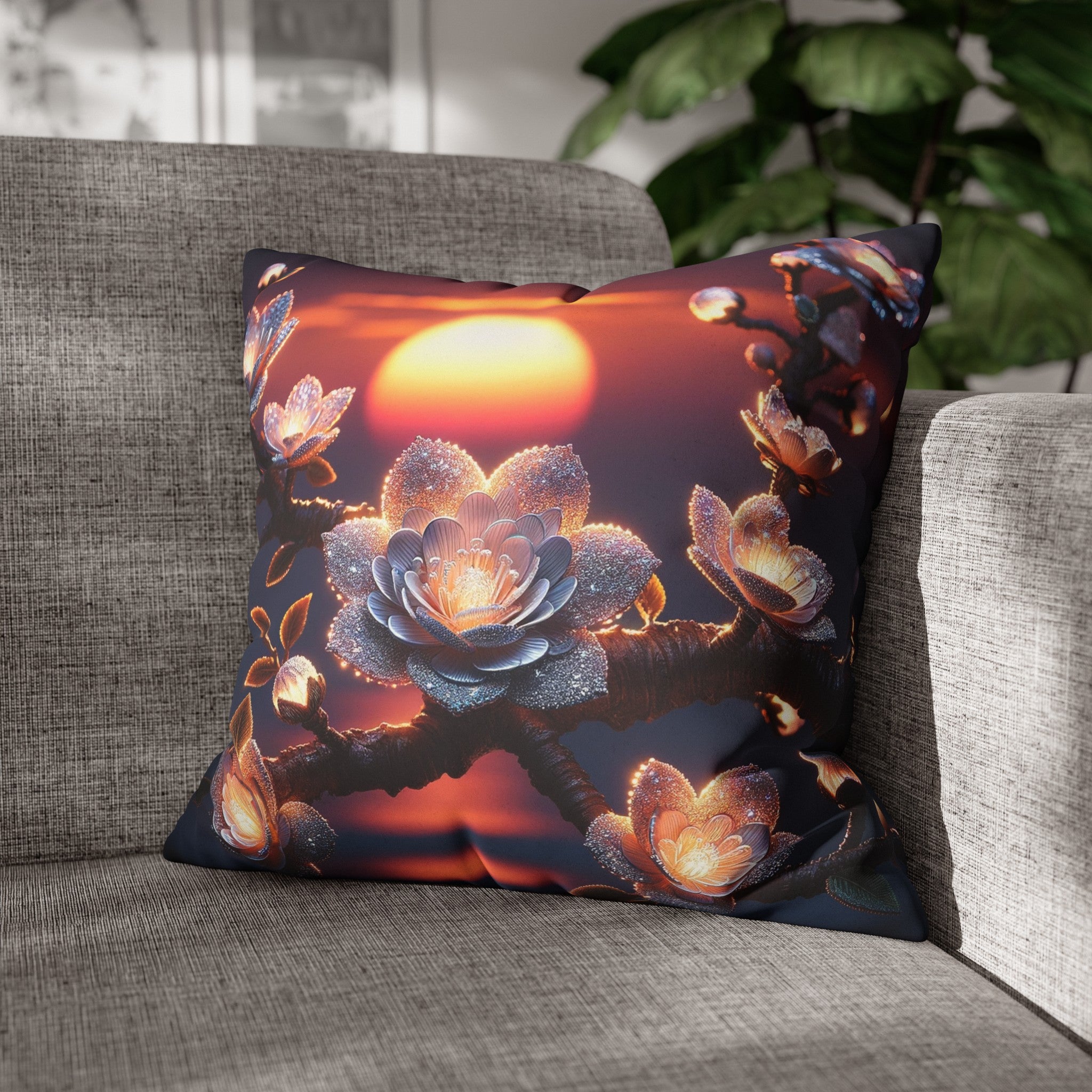 White, diamond flowers in the night - Suede Square Pillowcase