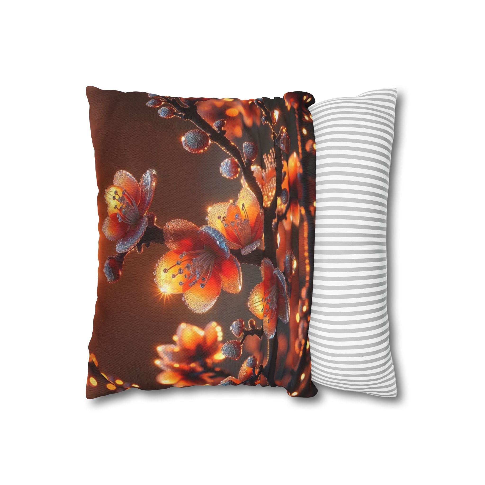 Orange flowers (brown background) - Polyester Square Pillowcase
