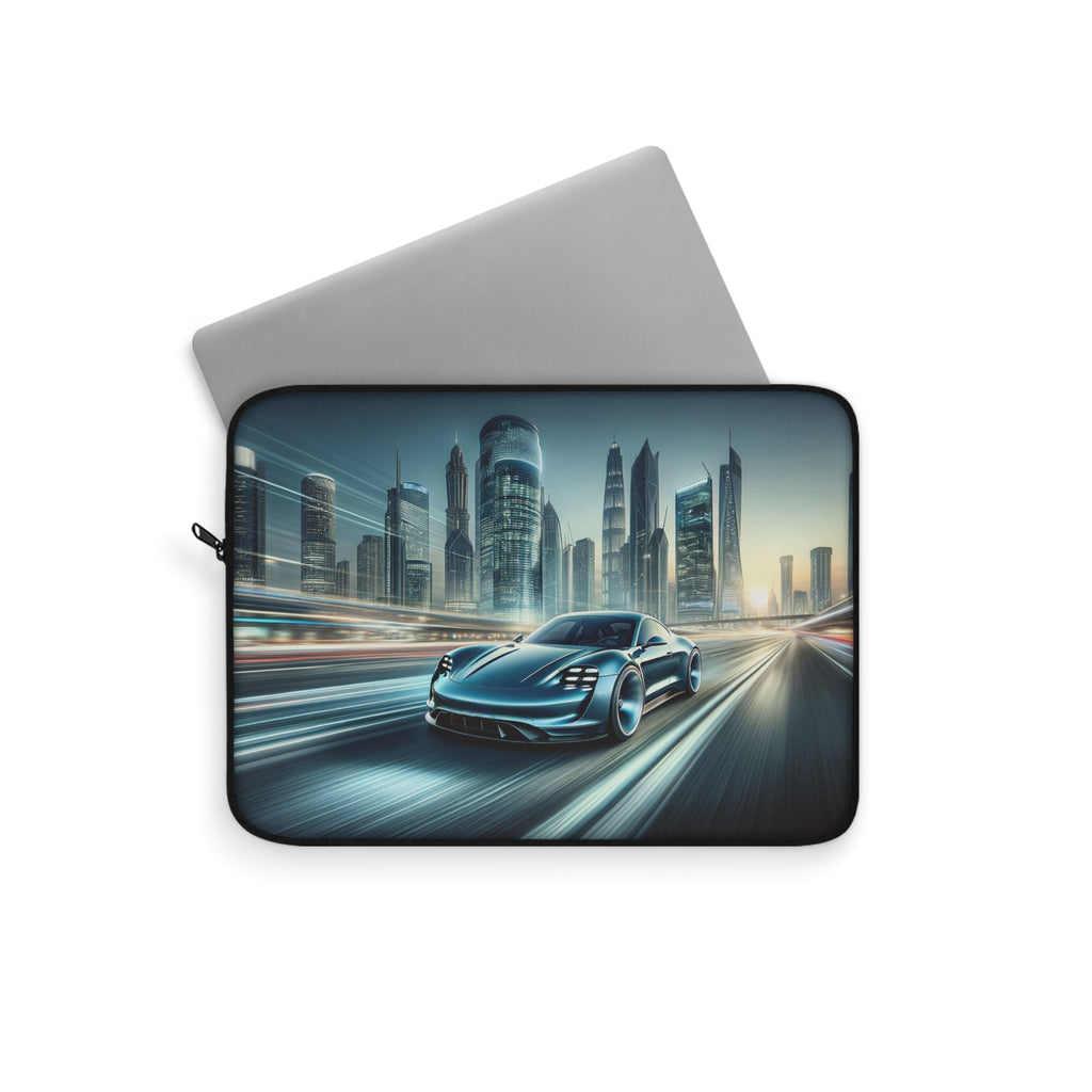 Blue car on the road - Laptop Sleeve