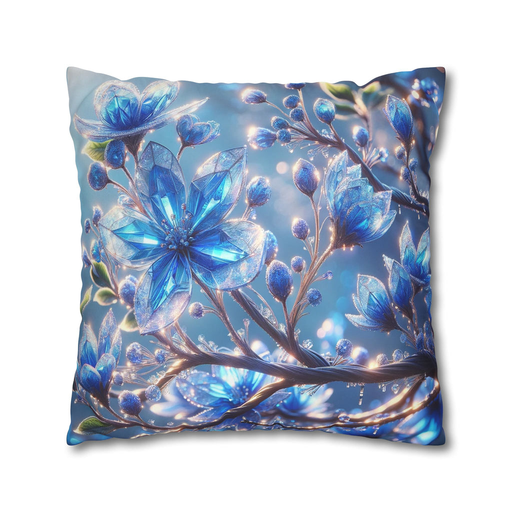 Blue, diamond flowers (with blue background) - Suede Square Pillowcase