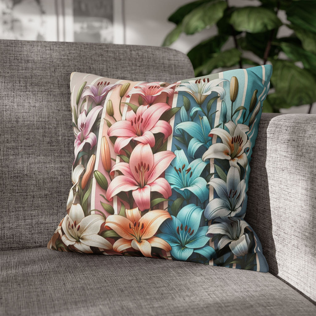 Colourful Lilies in line - Polyester Square Pillowcase