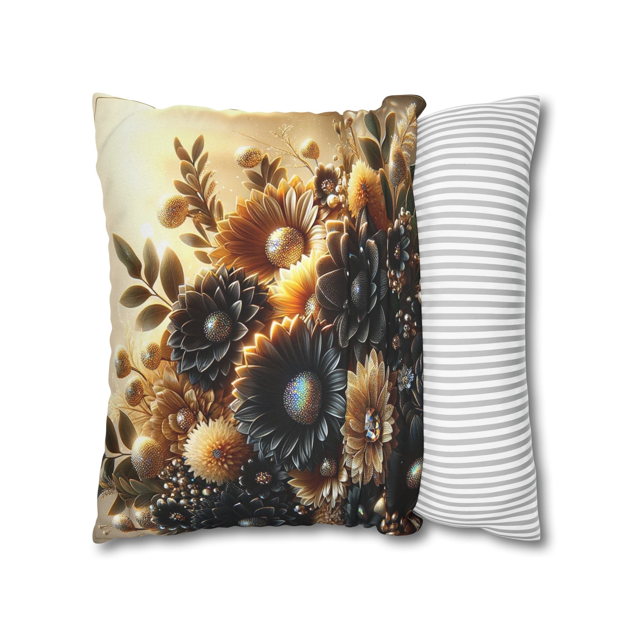 Black-golden Bouquet (2) - Polyester Square Pillowcase