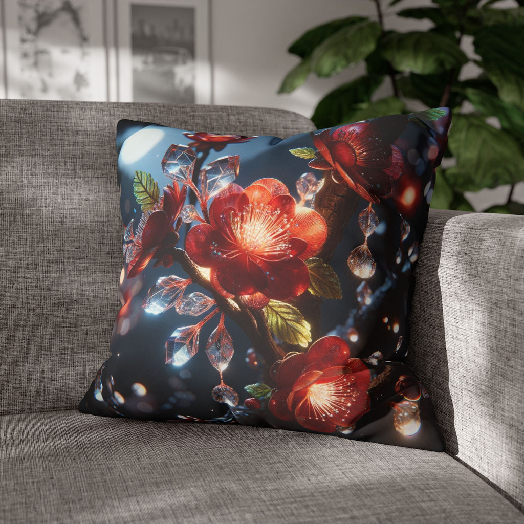 Red diamond flowers (in moonlight) - Suede Square Pillowcase