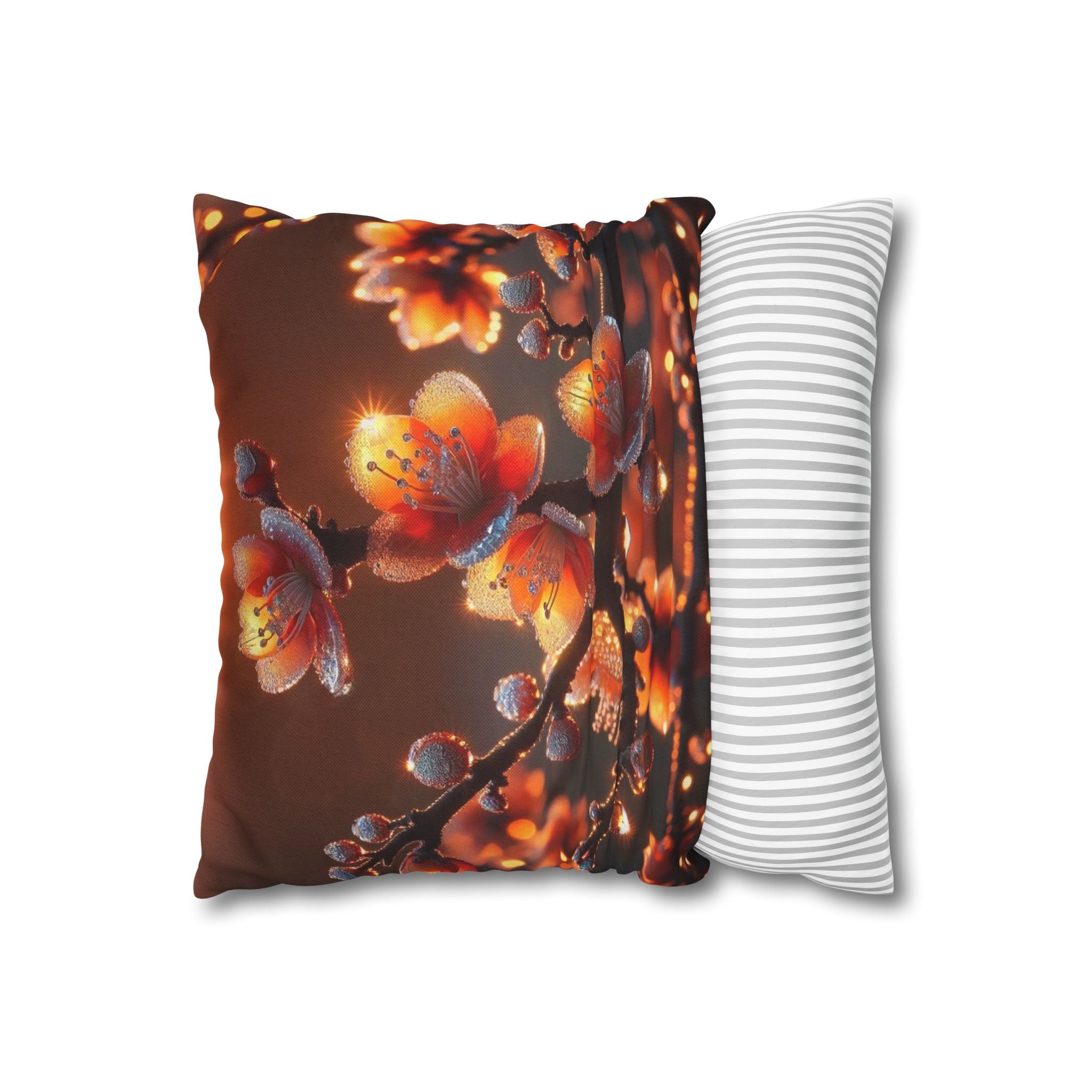 Orange flowers (brown background) - Polyester Square Pillowcase