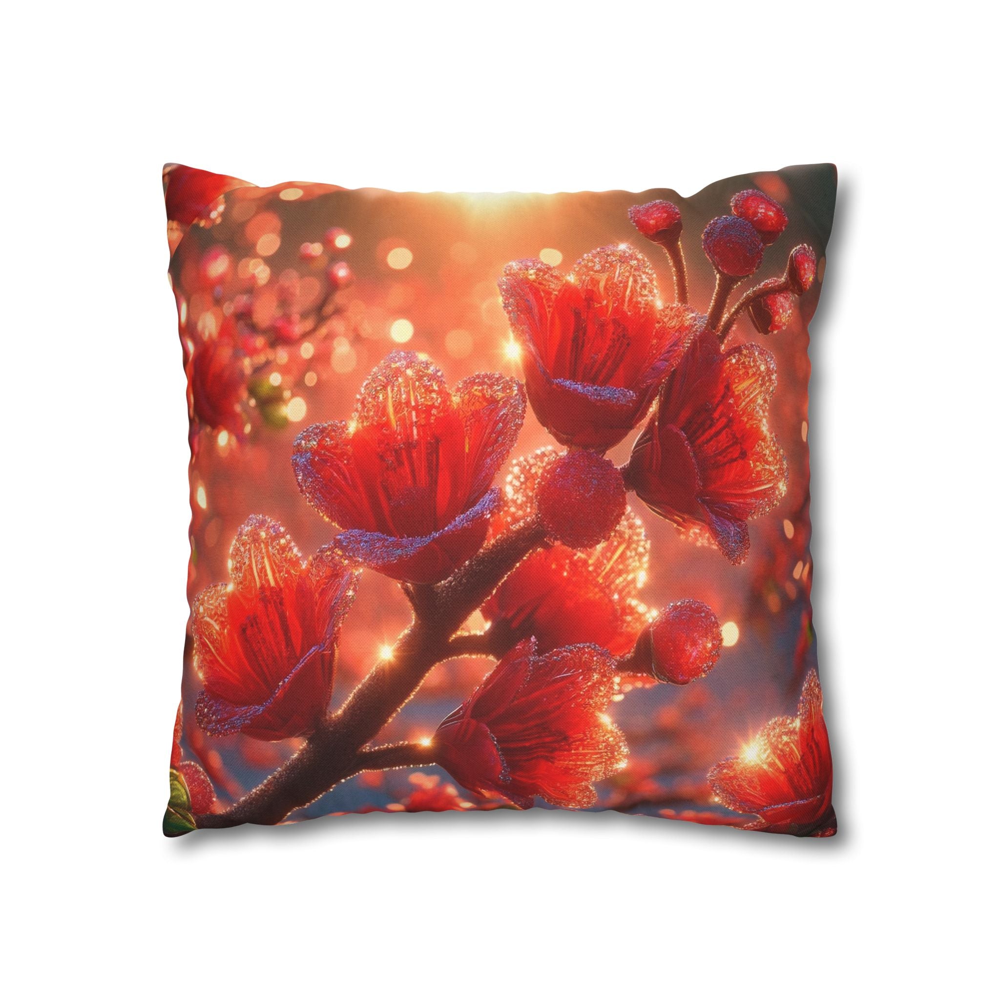 Red-diamond flowers (on red background) -  Polyester Square Pillowcase