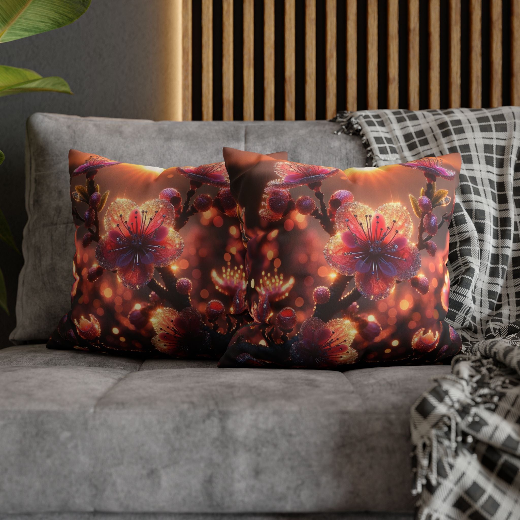 Pink diamond flowers (in sunset) - Suede Square Pillowcase