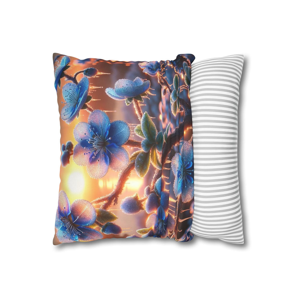 Blue, diamond flowers (in sun set) - Suede Square Pillowcase