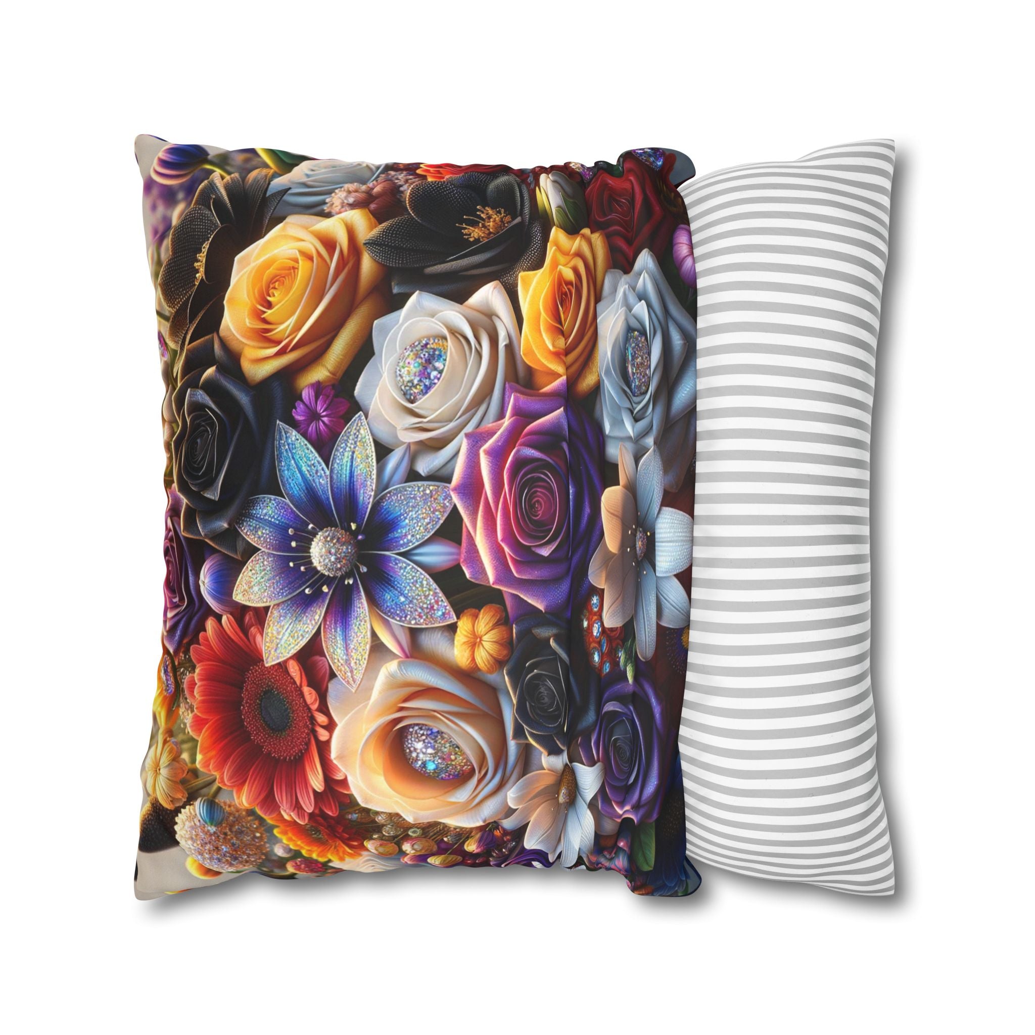 Colourful Bouquet of big flowers- Suede Square Pillowcase