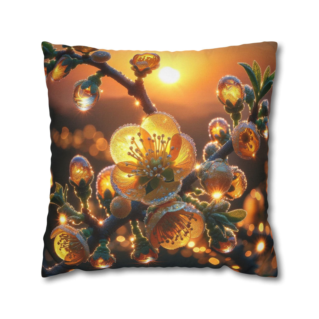 Yellow diamond-like flowers - Polyester Square Pillowcase