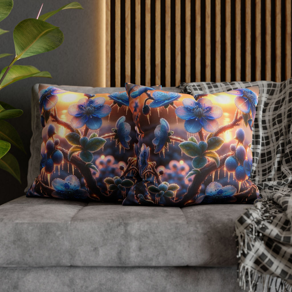 Pillowcase with Blue Flowers and Diamonds