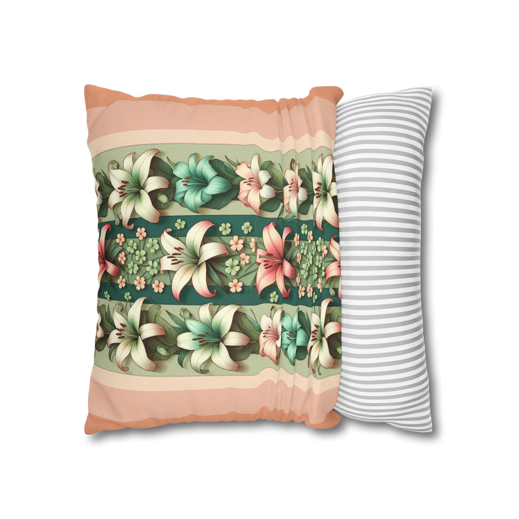 Lilies on peach background - Polyester Square Pillowcase
