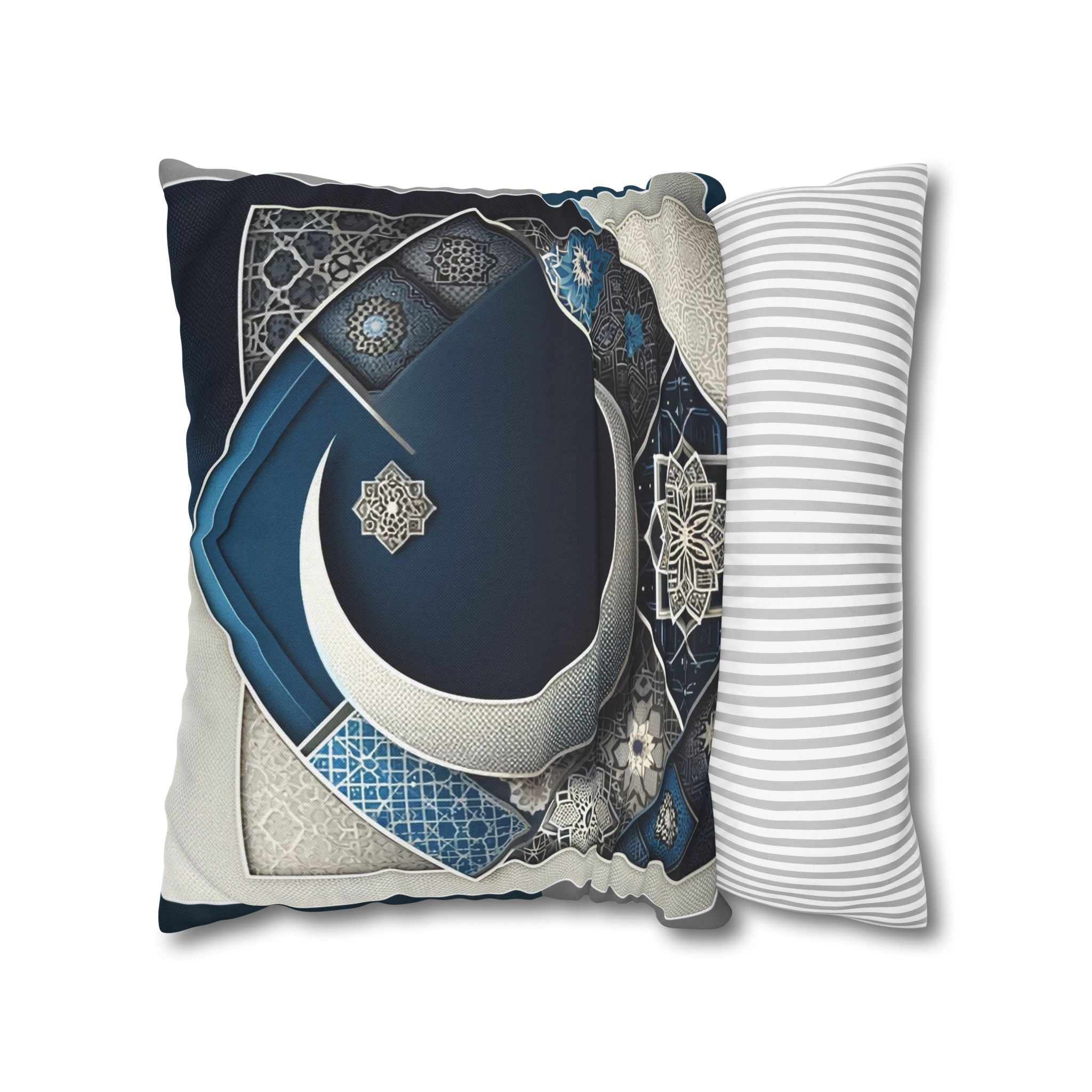 Islamic Art, Silver-blue - Polyester Square Pillowcase