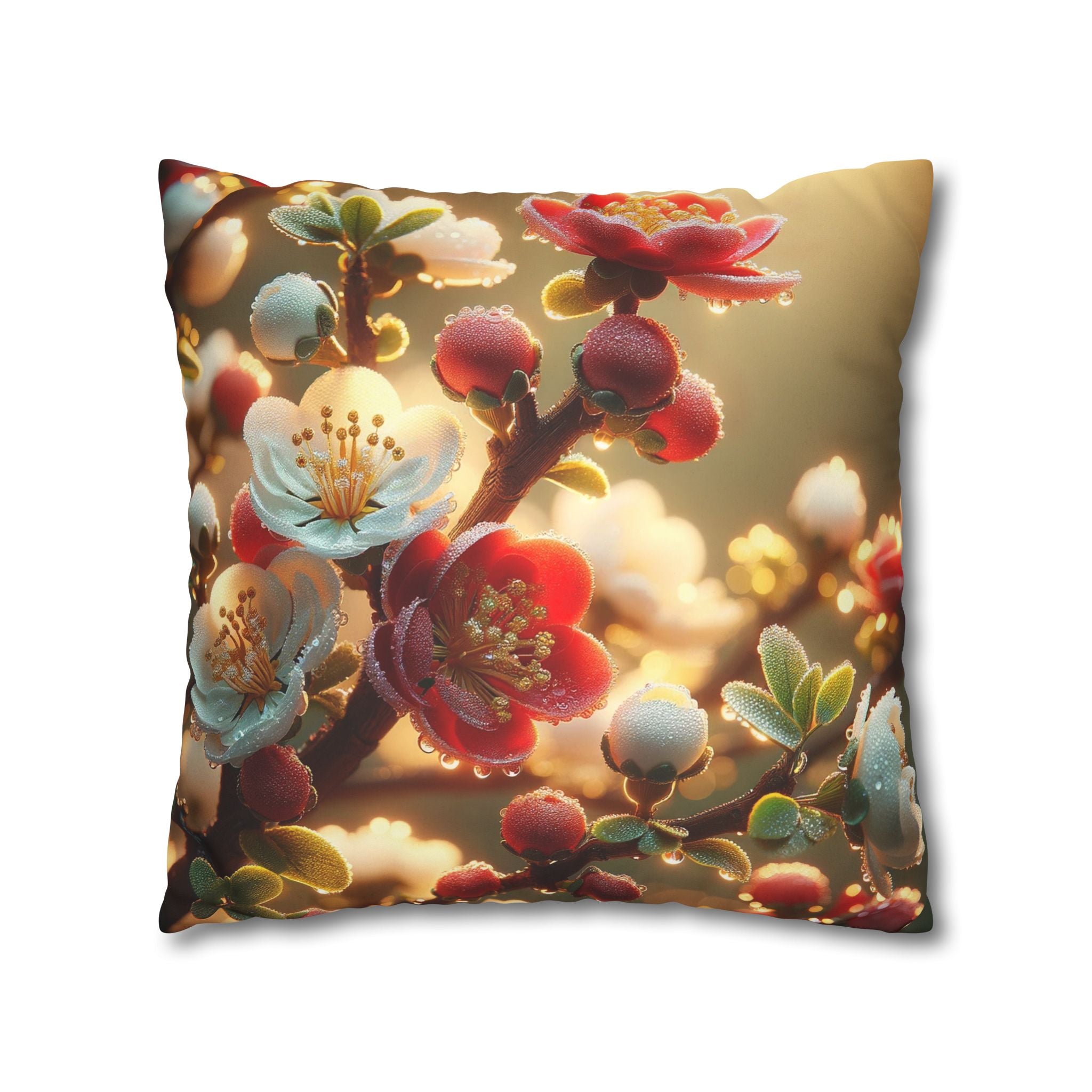 Red and white flowers - Suede Square Pillowcase