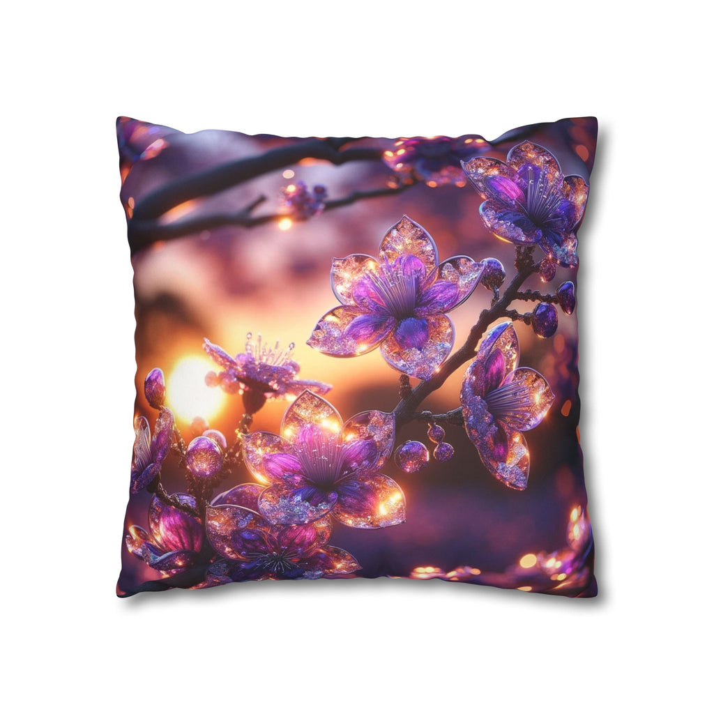 Purple crystal flowers - Suede Square Pillowcase