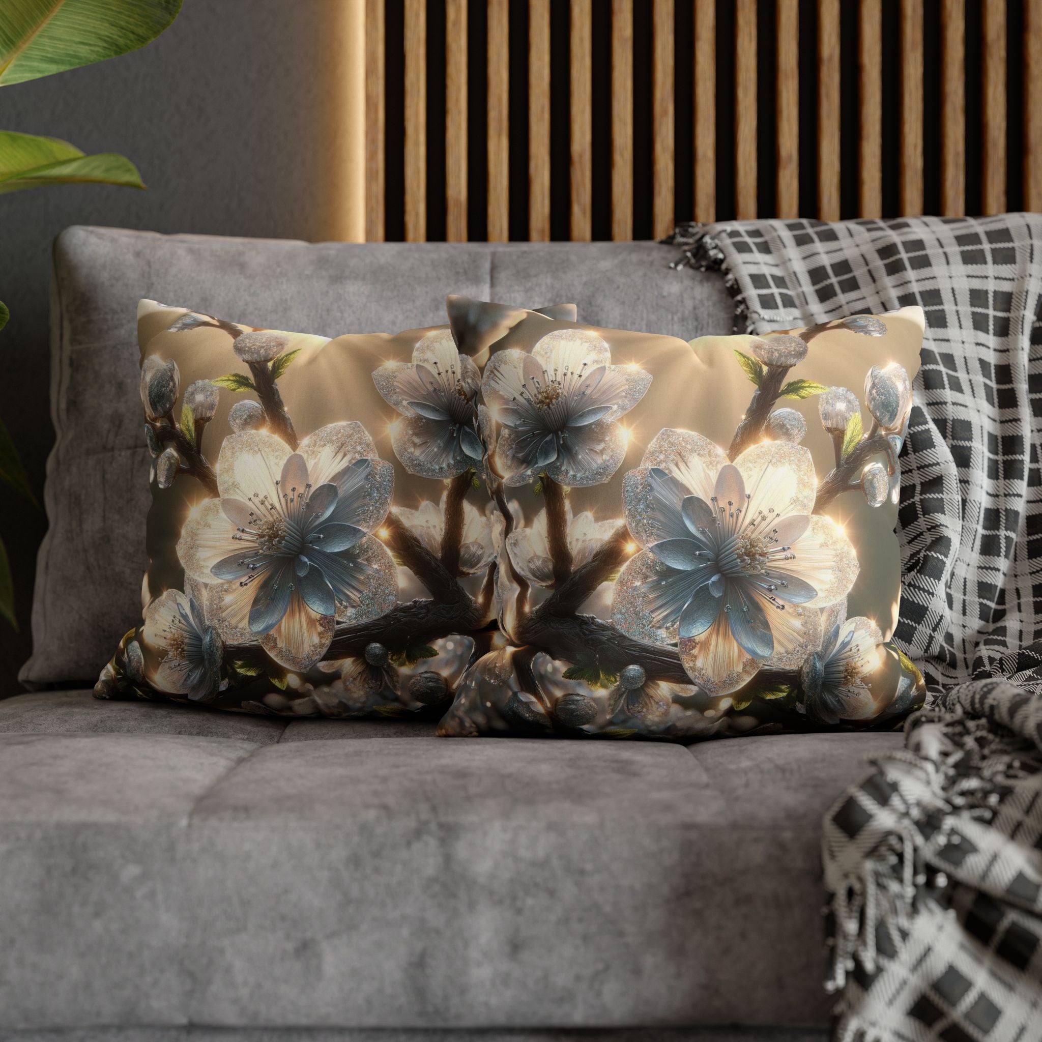 Big silver and white flowers - Suede Square Pillowcase