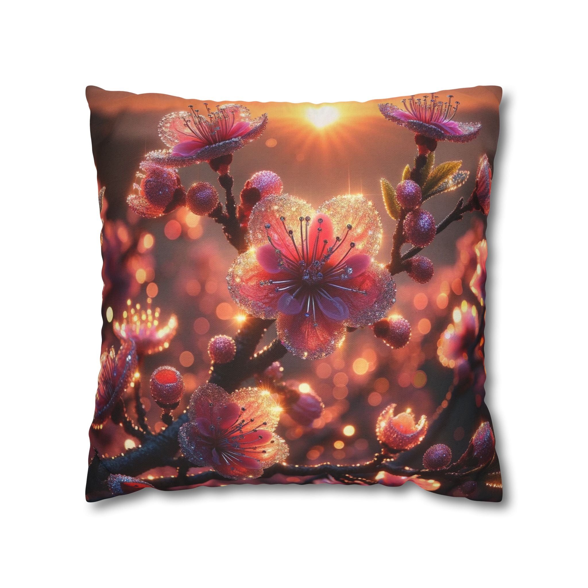 Pink flowers in sunset - Polyester Square Pillowcase