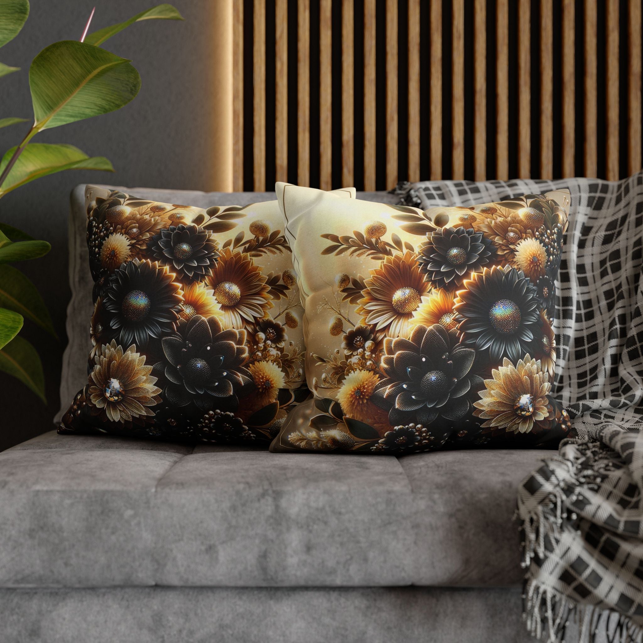 Black-golden Bouquet (2) - Polyester Square Pillowcase