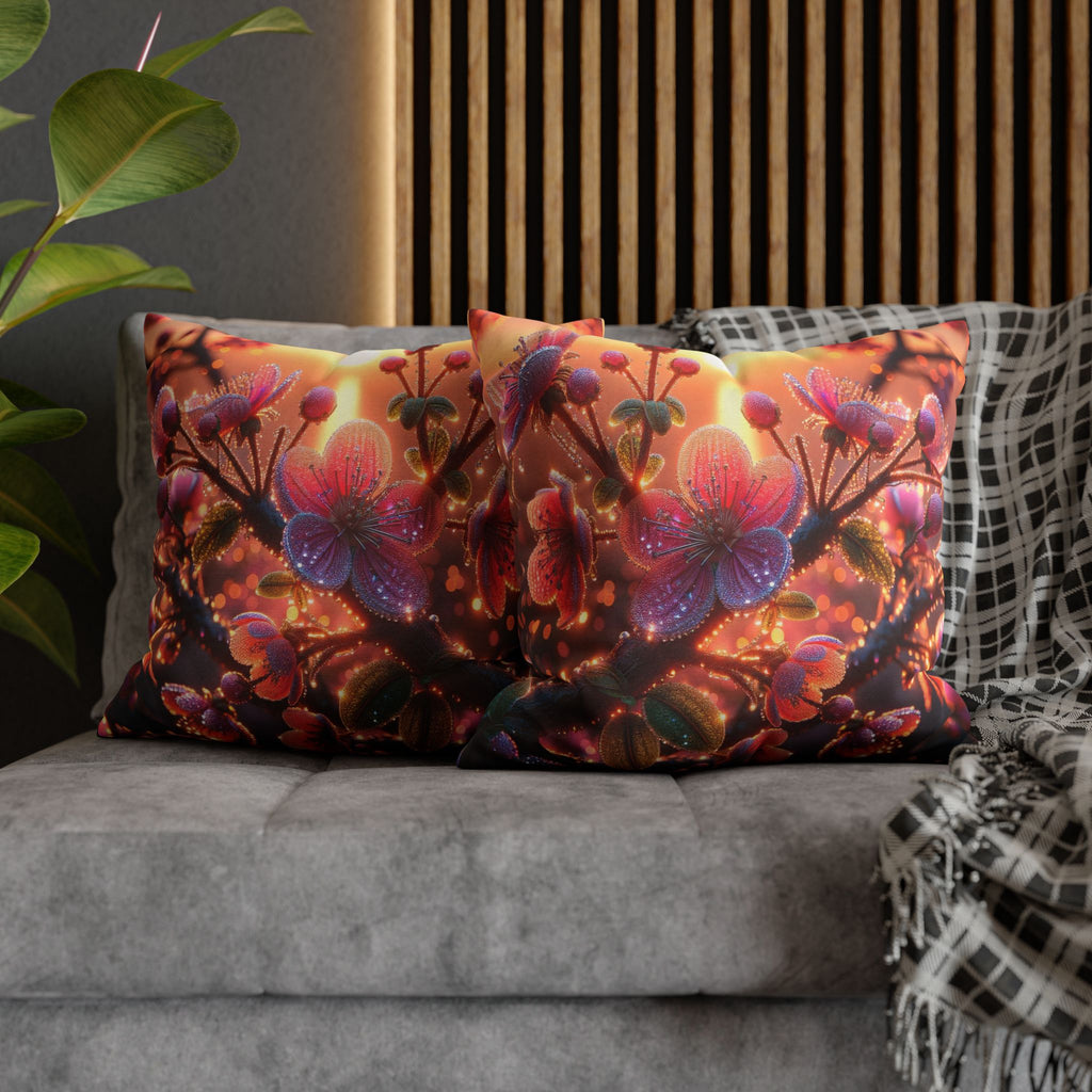 Multiple sized Pink flowers - Polyester Square Pillowcase