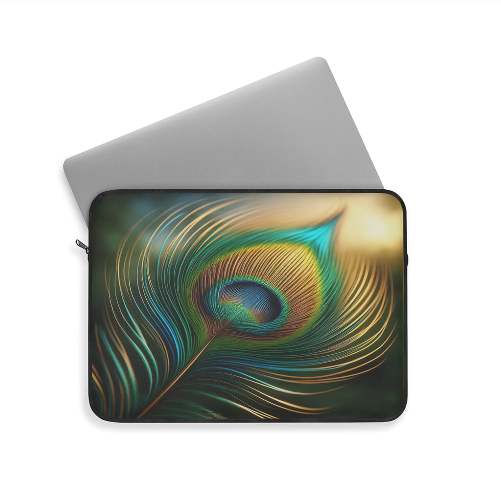 A green-golden peacock feather - Laptop Sleeve